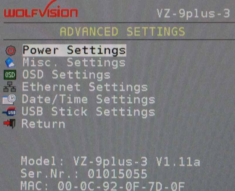 VZ-9plus3 On-Screen Serial Number
